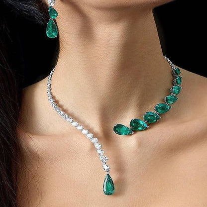Luxury Emerald Bridal Wedding Drop Necklace
