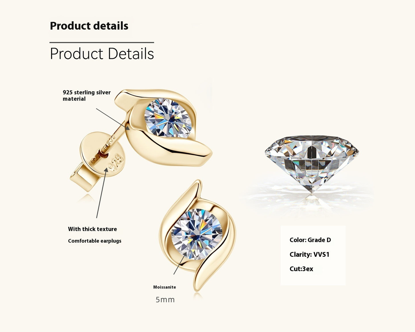 Affordable Luxury Fashion High-grade Moissanite Stud Earrings For Women