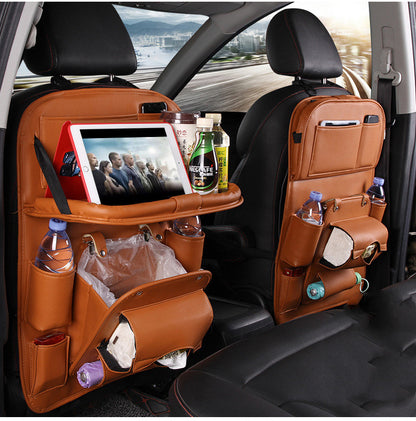 PU Leather Car Storage Bag Multifunction Seat Back Tray Hanging Bag Waterproof Car Organizer Automotive Interior Accessories