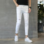 Spring And Summer Thin White Jeans Men Men'S Holes Casual Stretch Slim Fit Pants Men