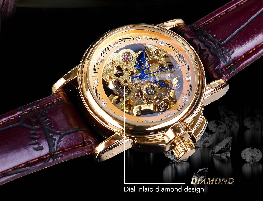 Retro Women's Diamond Studded Hollow Automatic Mechanical Watch