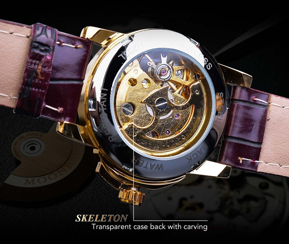 Retro Women's Diamond Studded Hollow Automatic Mechanical Watch
