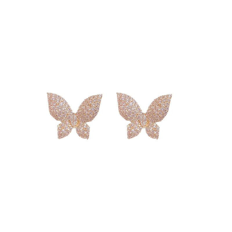Micro Inlaid Zircon Butterfly Tassel Dual-wear Stud Earrings Sterling Silver Needle