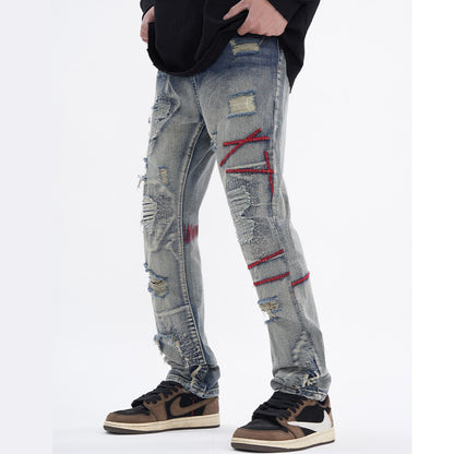 Ripped Vintage Jeans For Men Patch