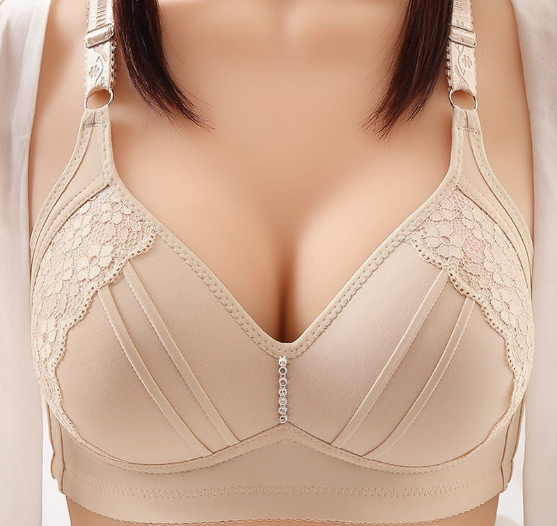 Embroidered Smooth Wirless Push Up Three Breasted Bra