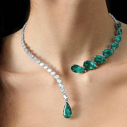 Luxury Emerald Bridal Wedding Drop Necklace