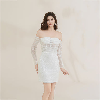 Women's Fashion Halter Satin Short Sleeve Waist-controlled Dress