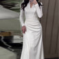 European And American Solid Color Slim Fit Gentle Pleated Long Sleeve Dress