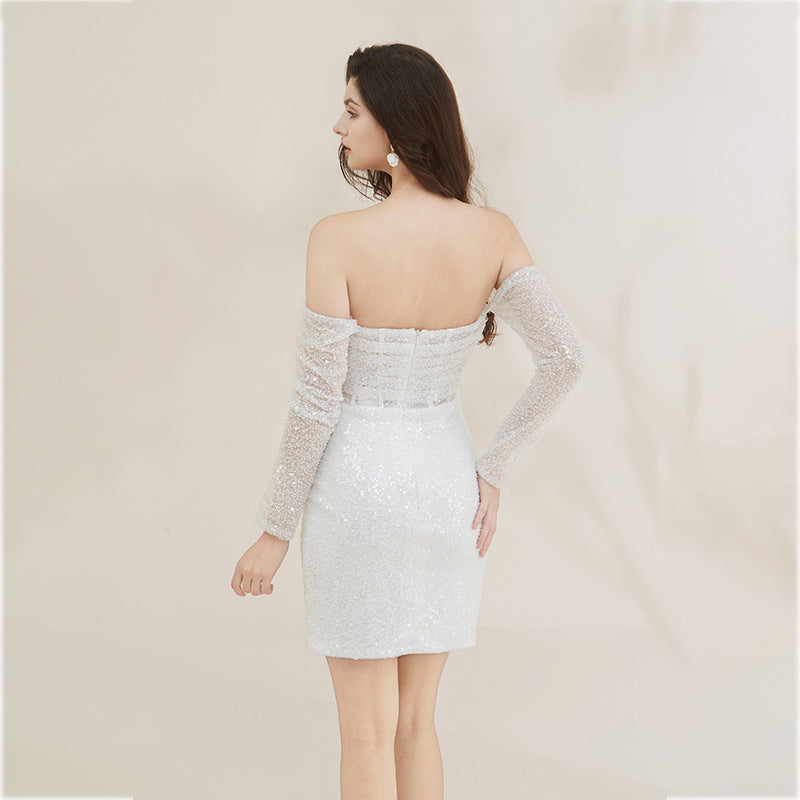 Women's Fashion Halter Satin Short Sleeve Waist-controlled Dress