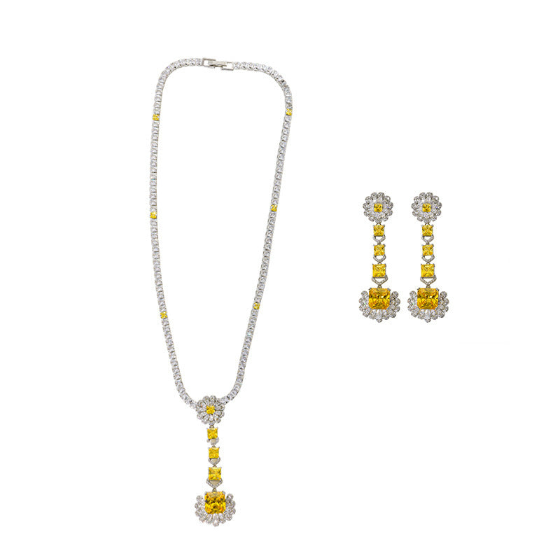 Light Luxury Premium Zircon Pendant Necklace Earring Set