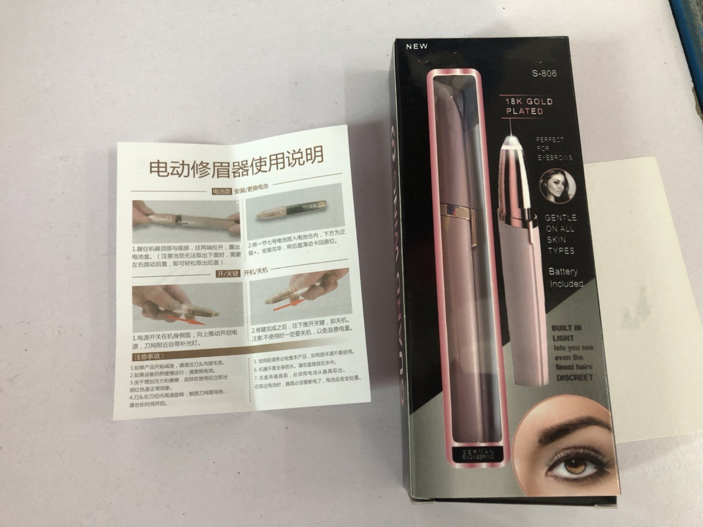 Mini Electric Eyebrow Trimmer Lipstick Brows Pen Hair Remover Painless Razor Epilator with LED Light