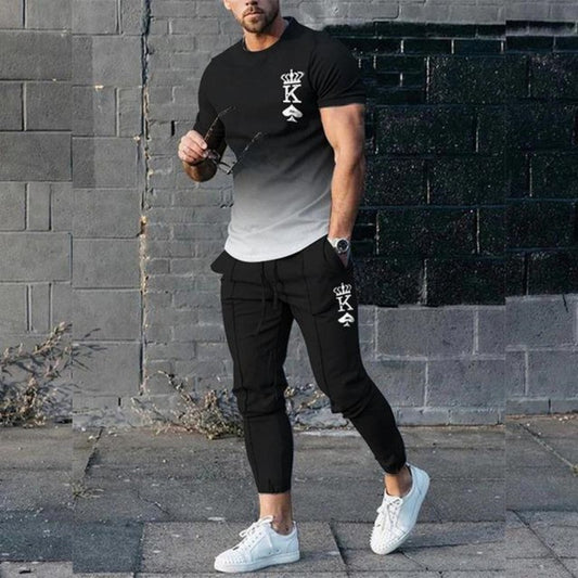 Men's Casual Sports Suit 3D Printed Loose Short-sleeved Trousers Two-piece Set
