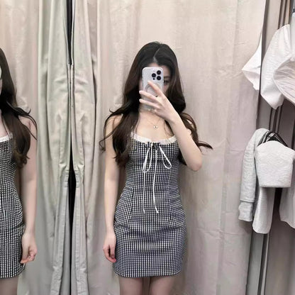 Xia Ge Stitching Bow High Slim Strap Dress